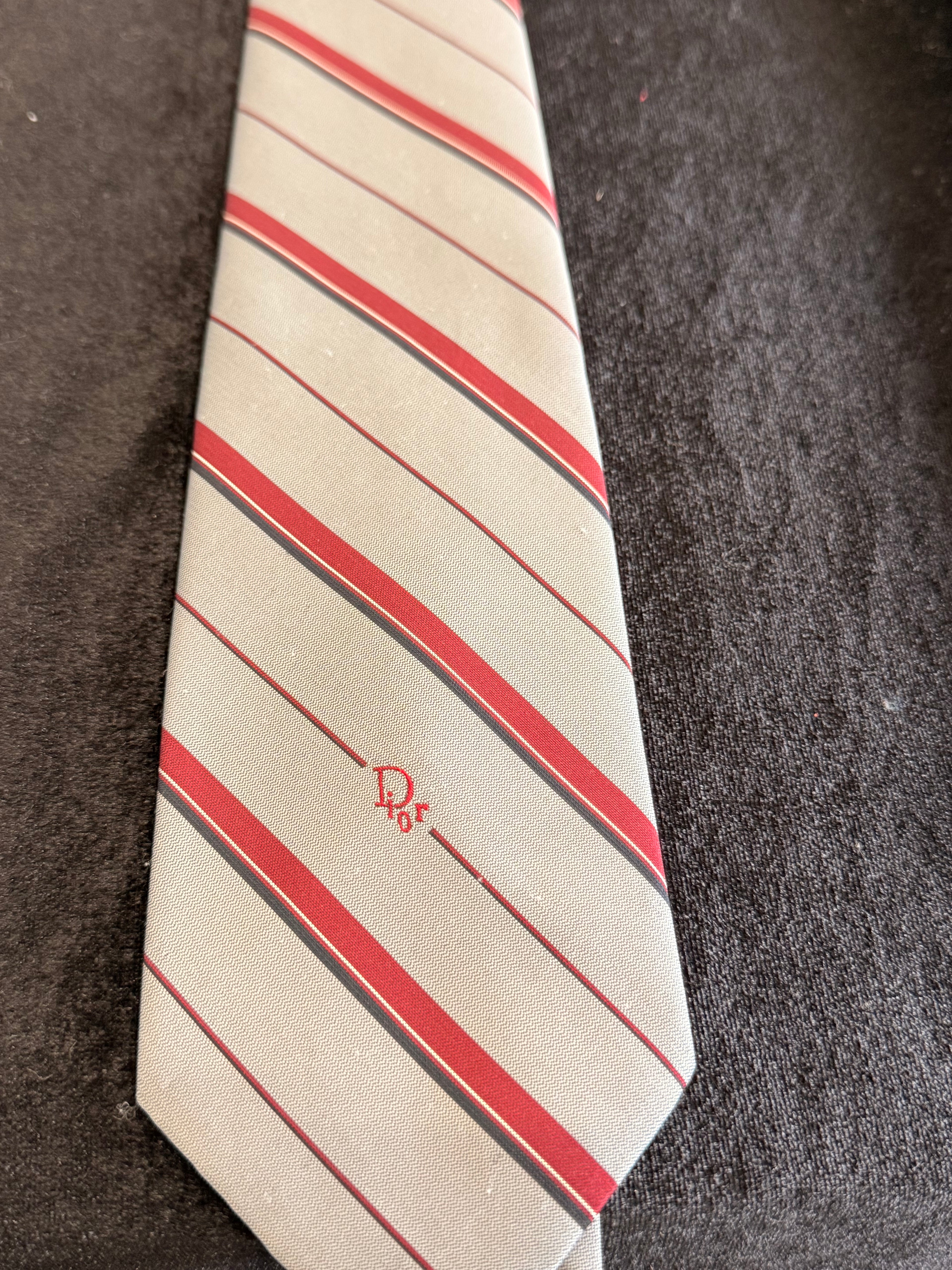 Dior Three-Piece Tie Set - Pink, Light Gray with Red Stripe, Navy Polka Dot