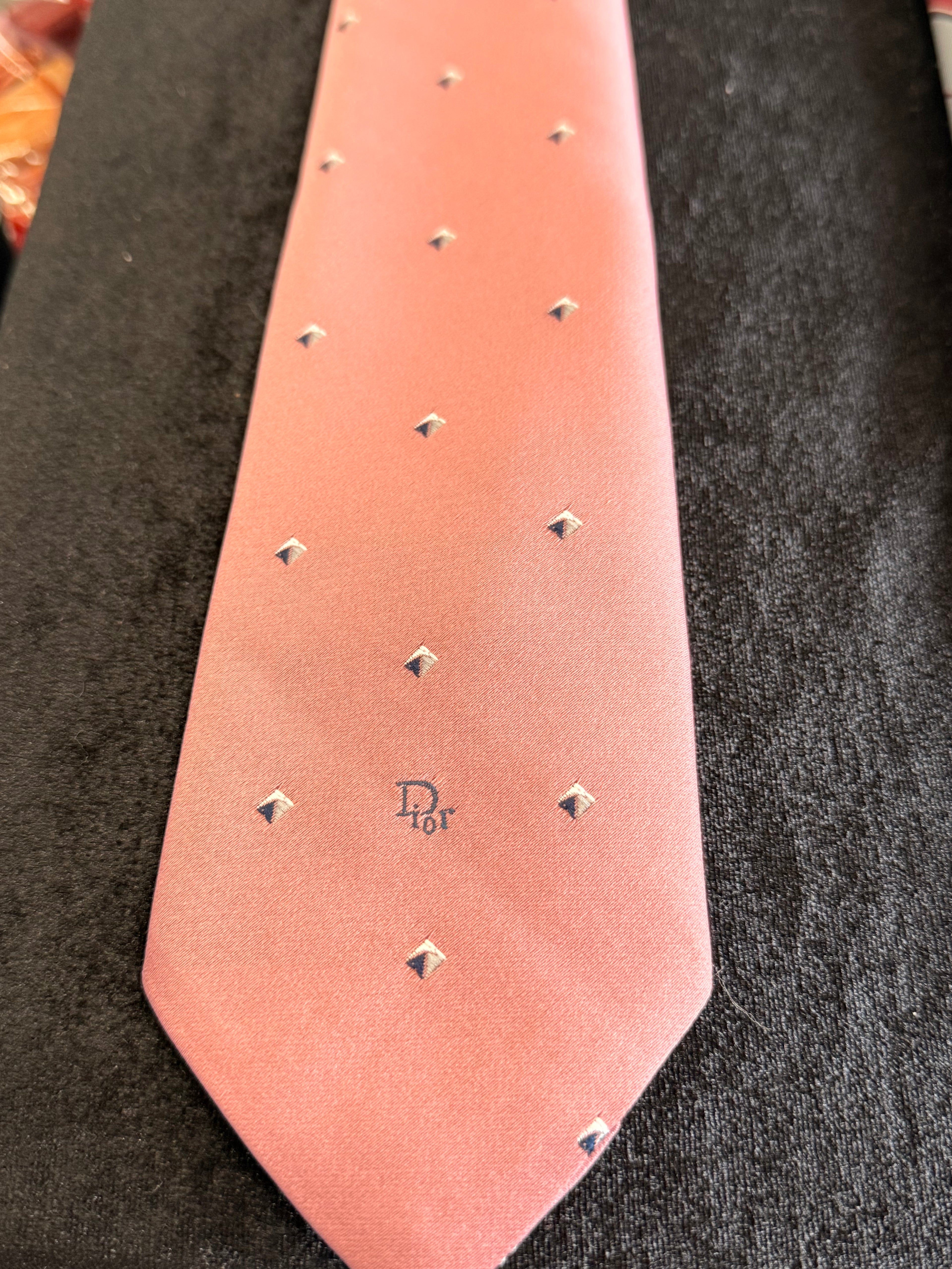 Dior Three-Piece Tie Set - Pink, Light Gray with Red Stripe, Navy Polka Dot