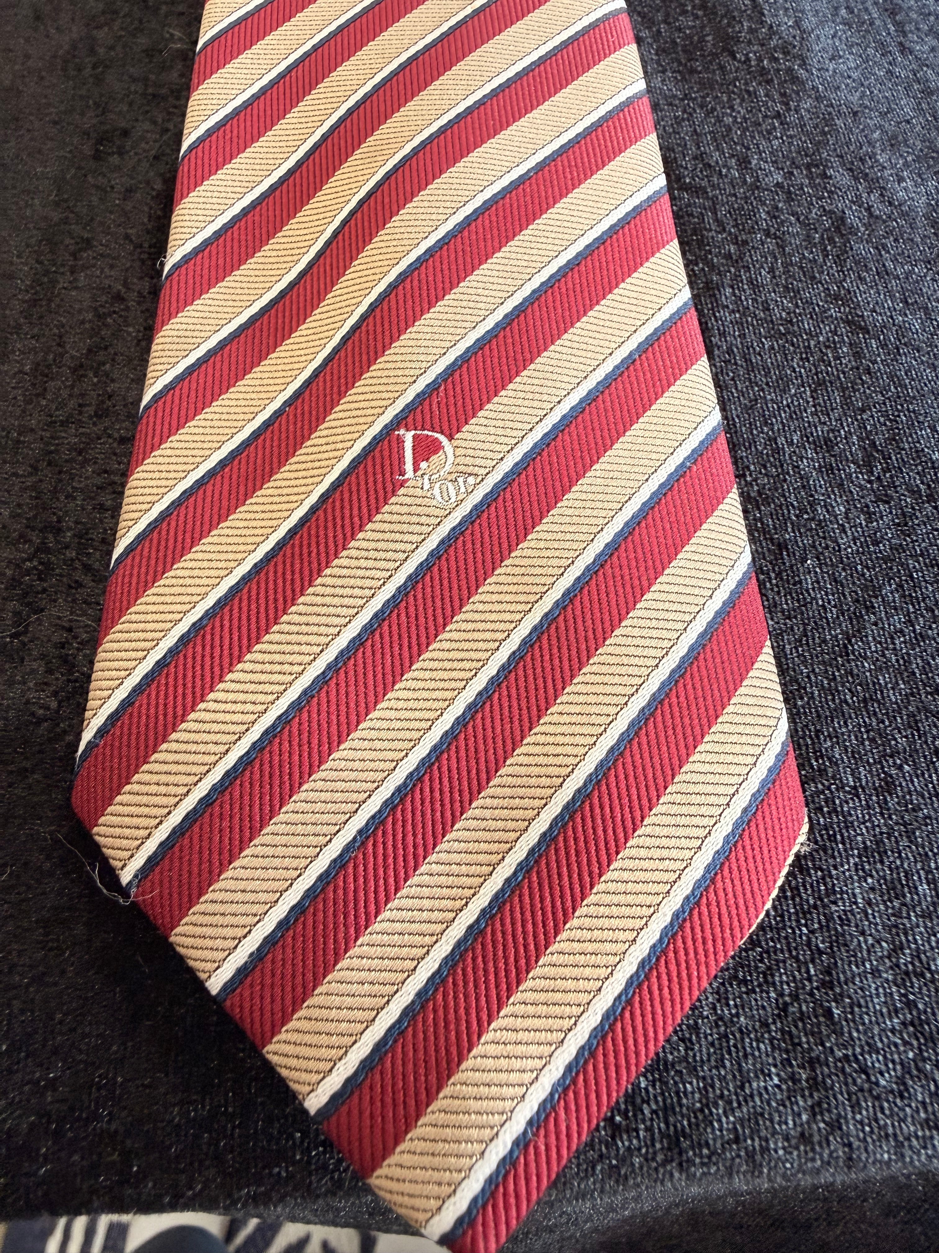 Dior Men's Tie Trio - Navy Floral, Light Gray Stripe, Red & Cream Stripe