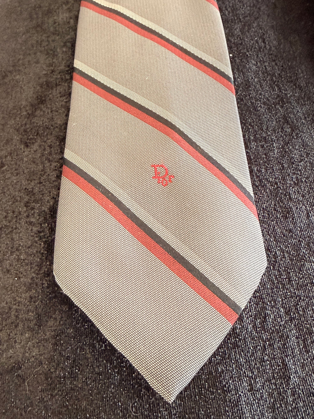 Dior Men's Tie Trio - Navy Floral, Light Gray Stripe, Red & Cream Stripe