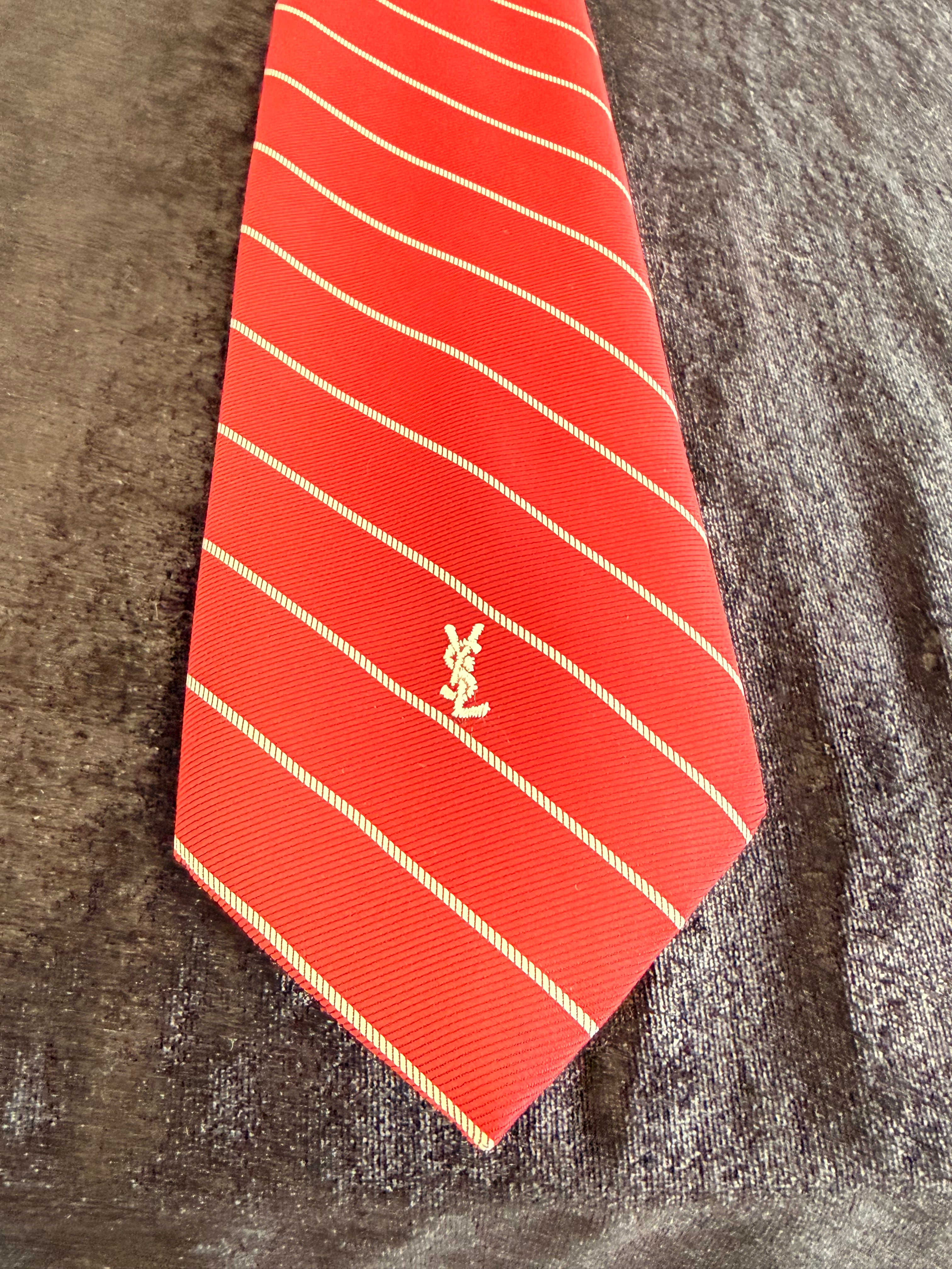 Yves Saint Laurent Striped Silk Ties in Red and Tan.