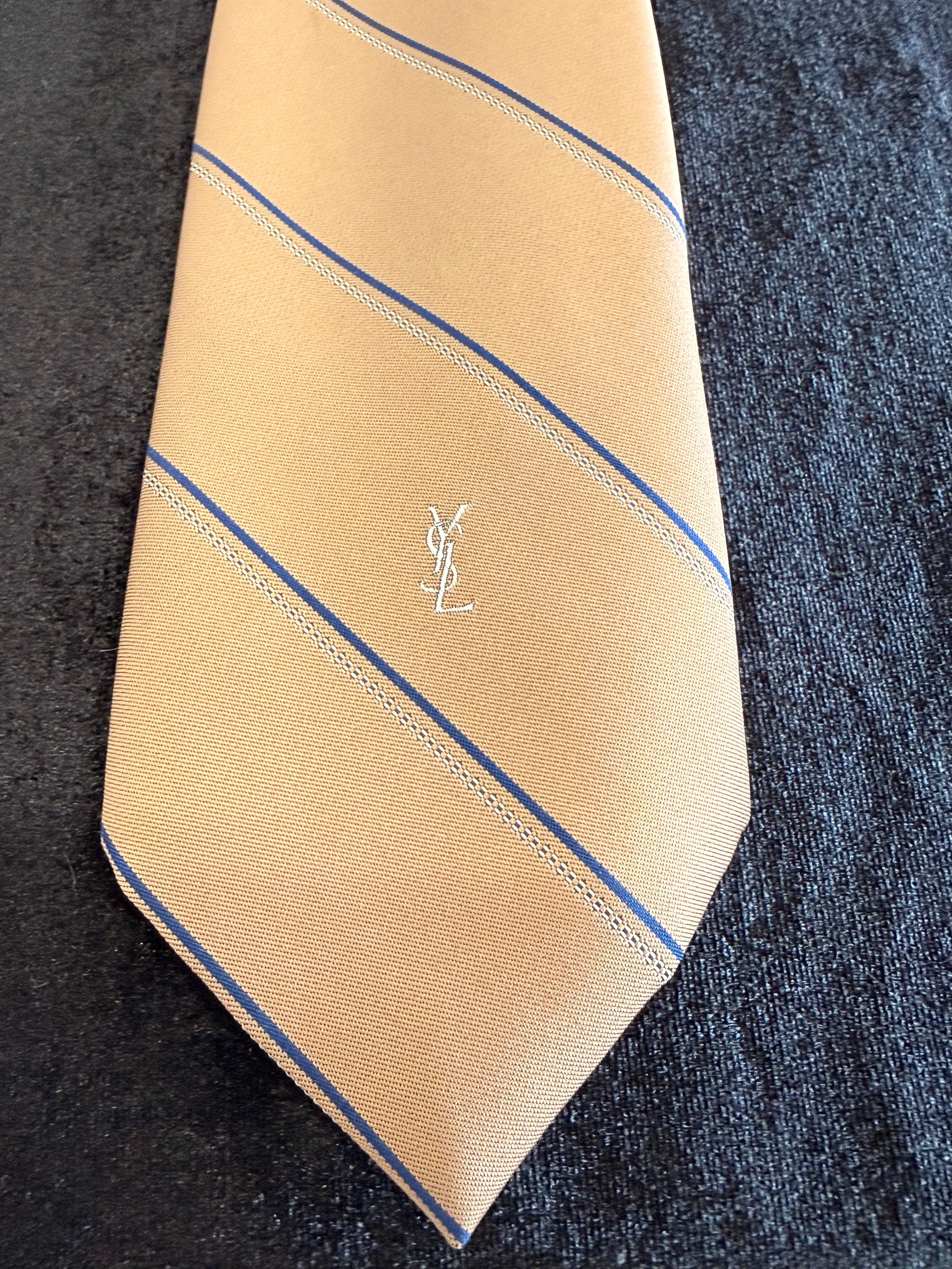 Yves Saint Laurent Striped Silk Ties in Red and Tan.