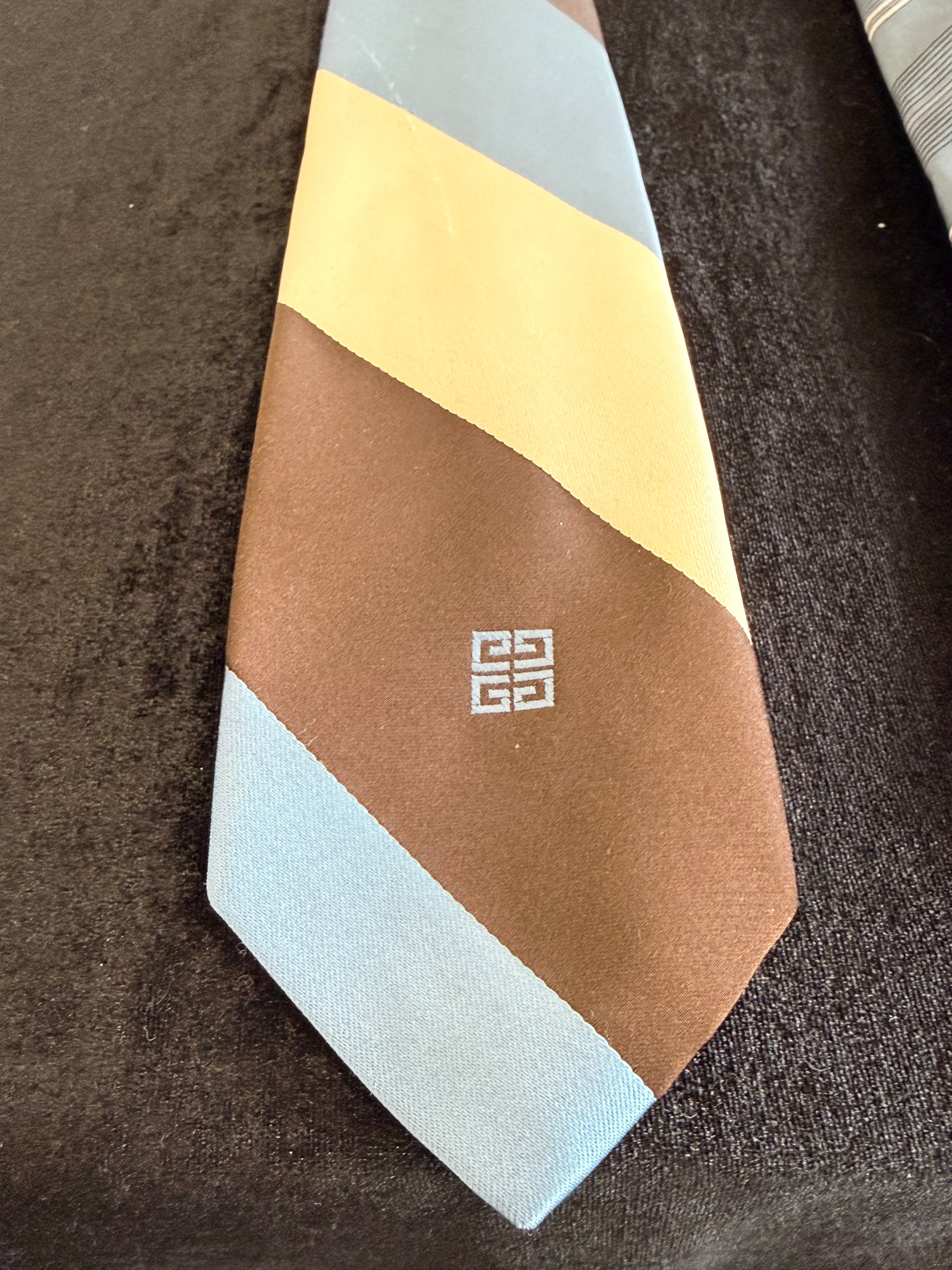 Givenchy Brown, beige & Light Blue Striped Silk Neckties
