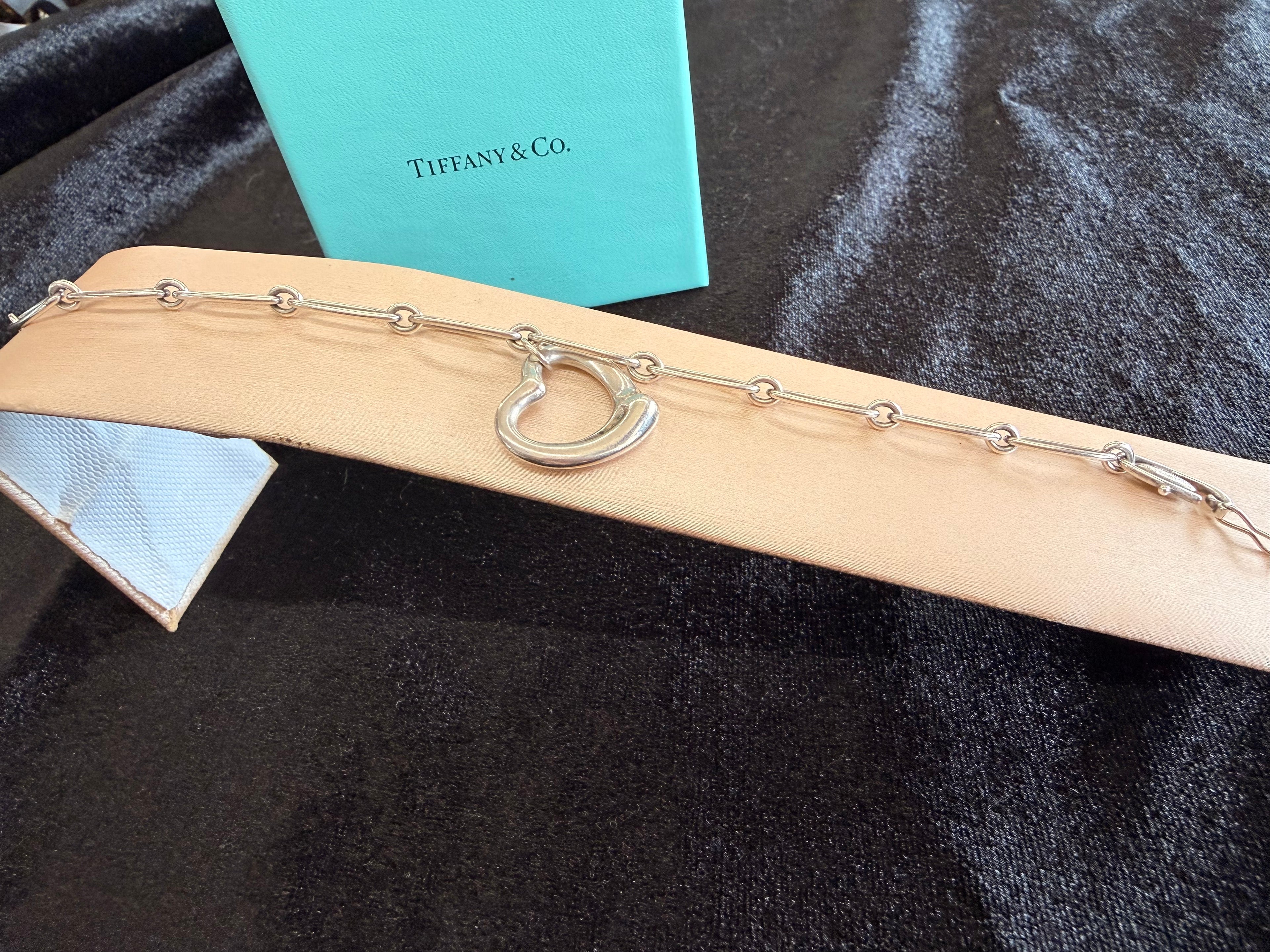 Tiffany & Co. Sterling Silver Open Heart Link Bracelet with Tiffany Blue Pouch