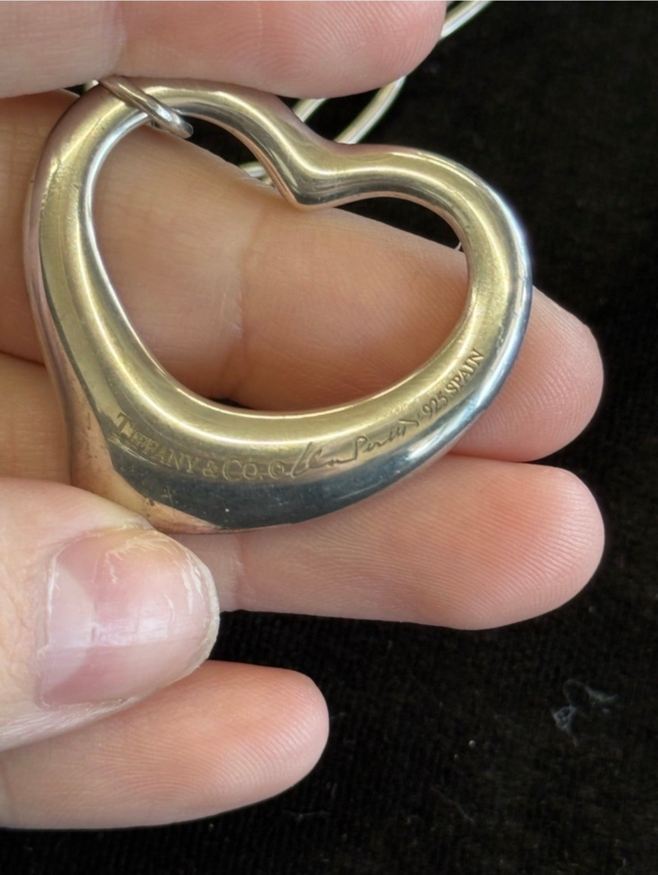 Tiffany & Co. Silver Open Heart Link Necklace with Signature Pouch.