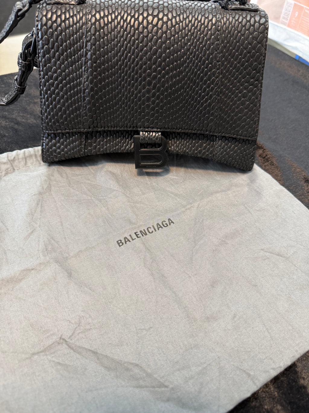 Balenciaga Small Hourglass Black Viper Crossbody Bag