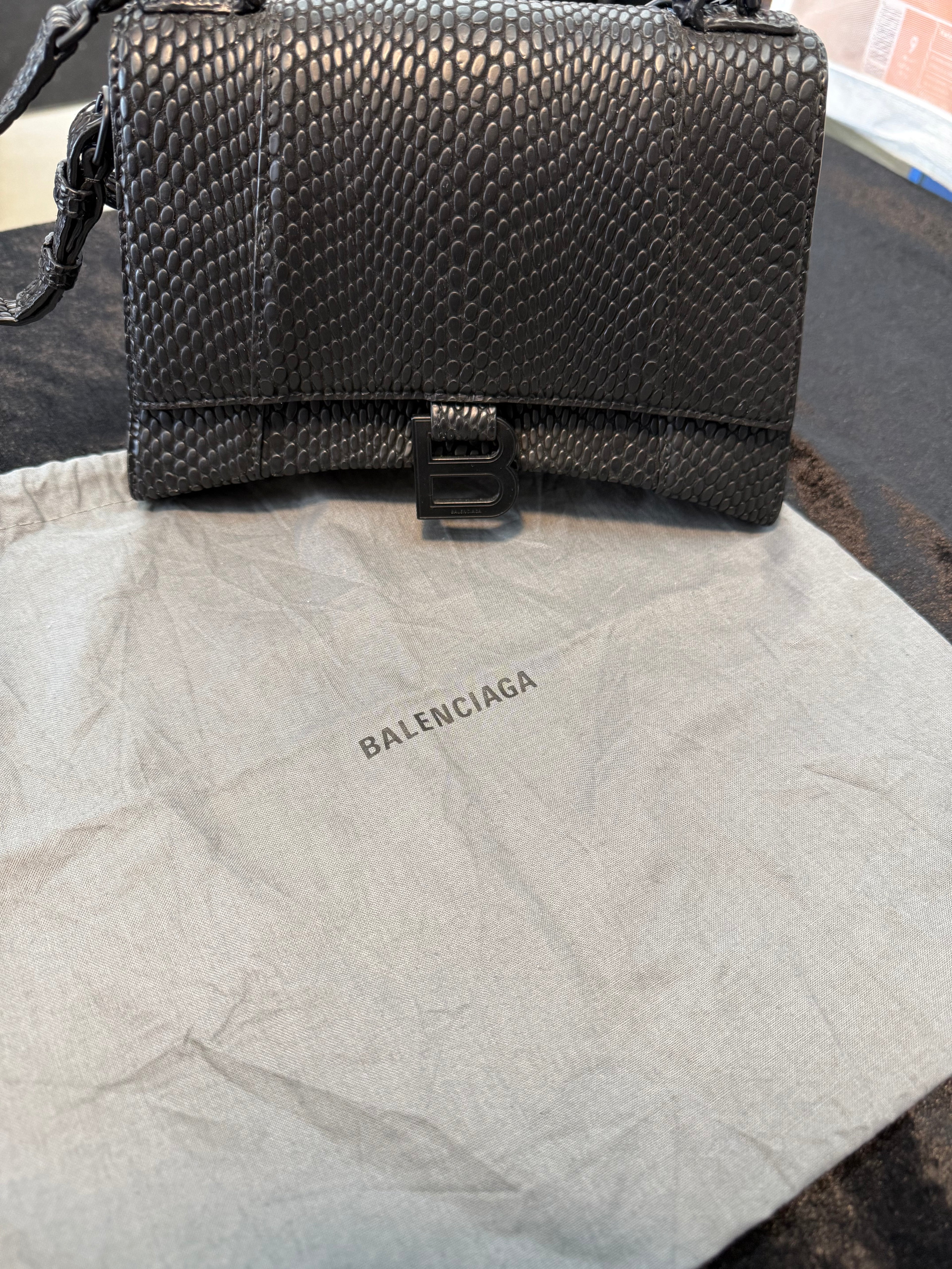 Balenciaga Small Hourglass Black Viper Crossbody Bag