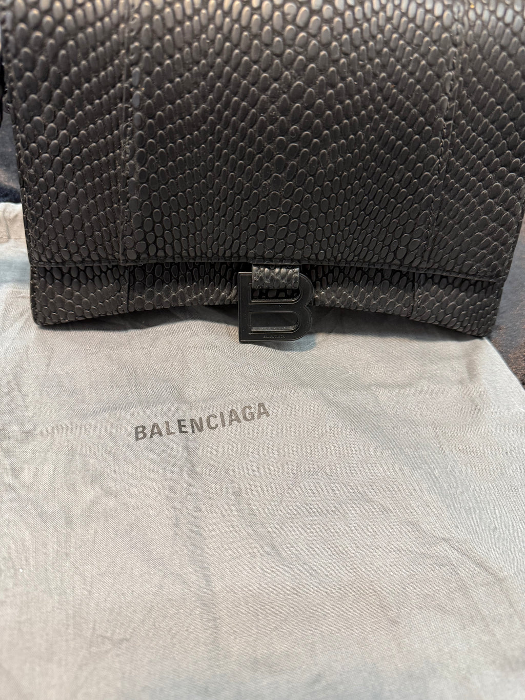 Balenciaga Small Hourglass Black Viper Crossbody Bag