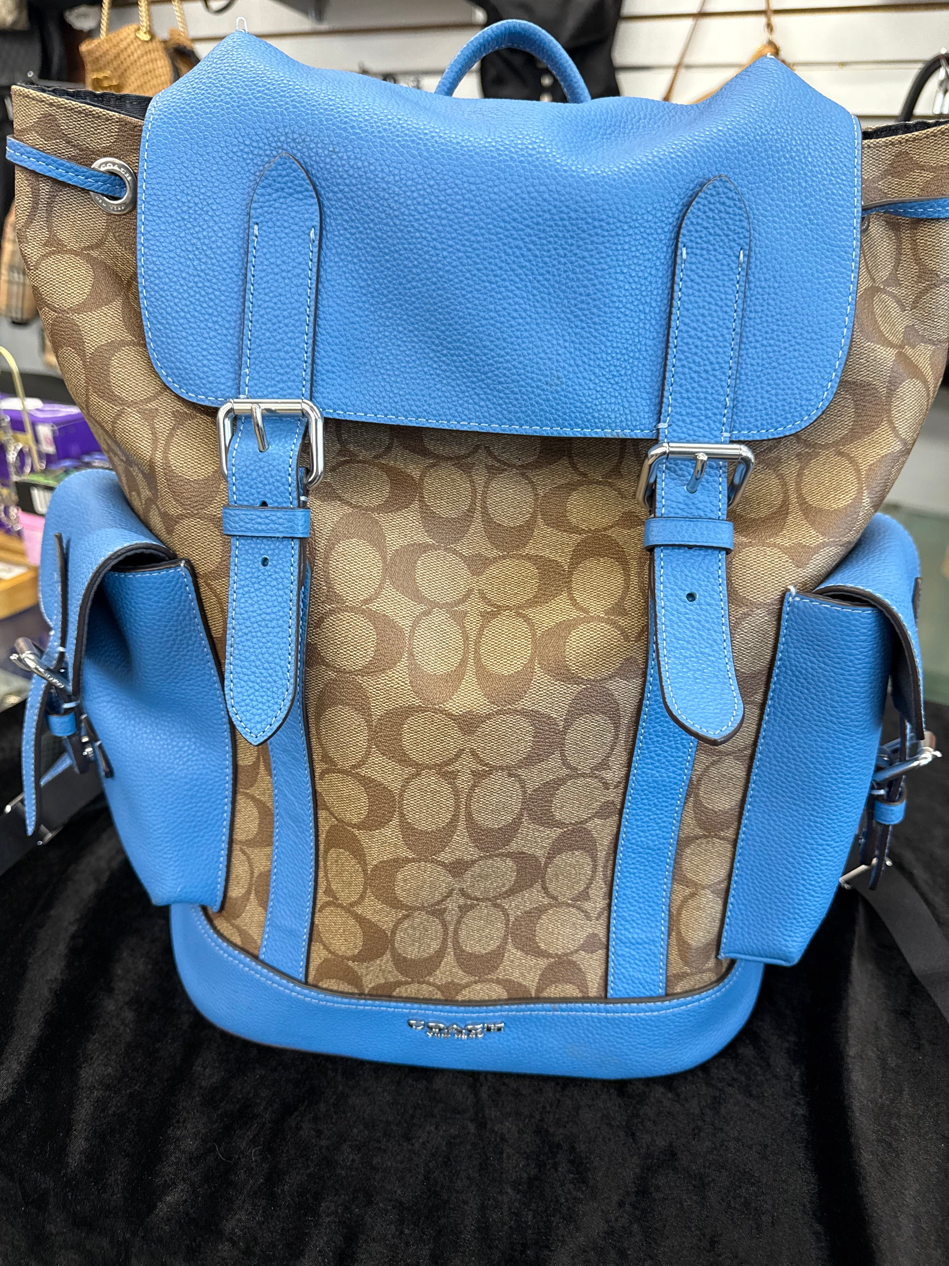 Coach Signature Brown and Blue Backpack