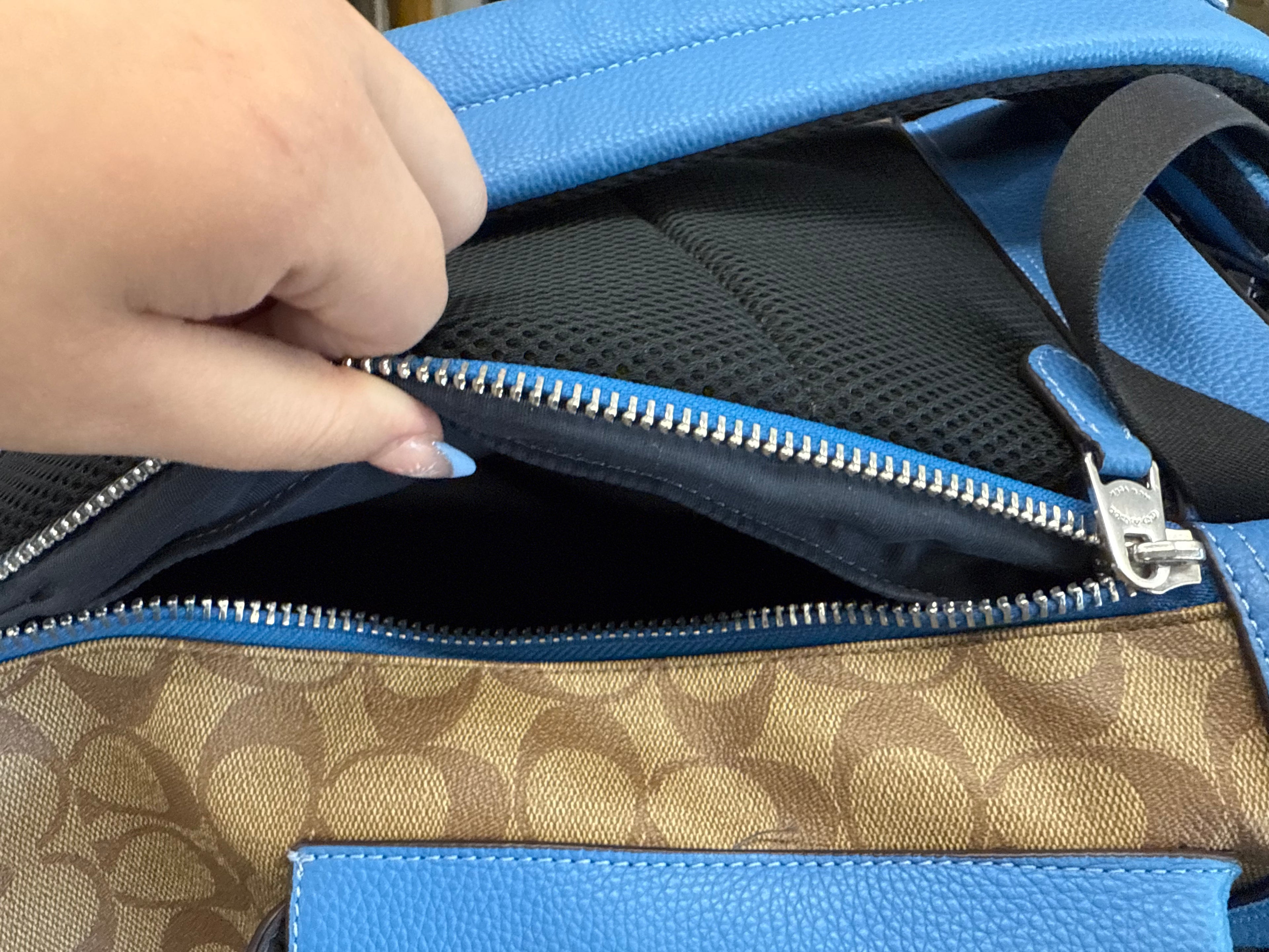 Coach Signature Brown and Blue Backpack