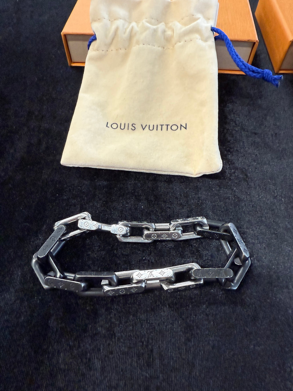 Louis Vuitton silver and black chain link bracelet