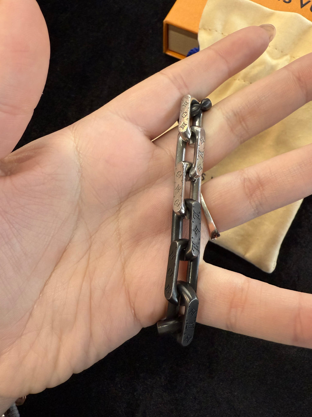 Louis Vuitton silver and black chain link bracelet