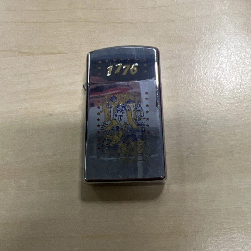 Vintage 1976 Zippo Lighter Slim Chrome 1776 Bicentennial Liberty Bell Original