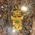 Vintage Aztec Pendant, 18k, columbian Emerald