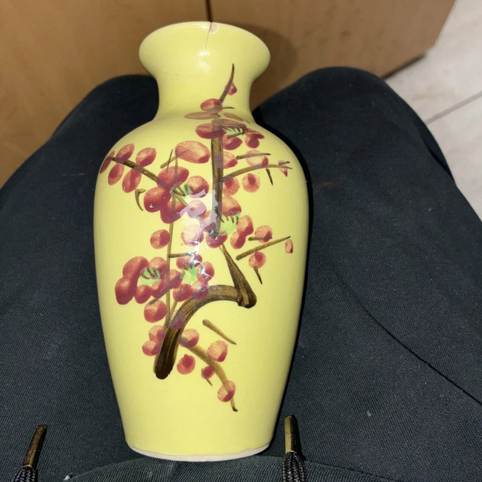 Vintage  an Asian Style Japanese or Chinese Porcelain Vase, Yellow Floral Vase,