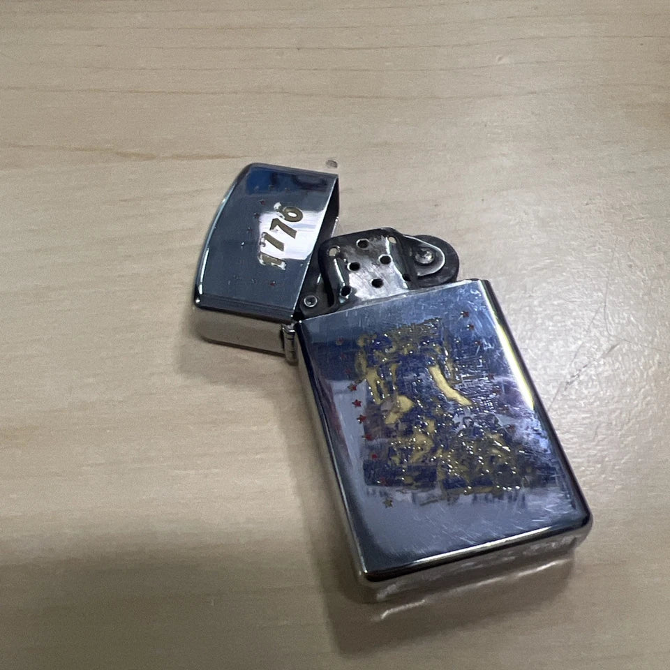 Vintage 1976 Zippo Lighter Slim Chrome 1776 Bicentennial Liberty Bell Original